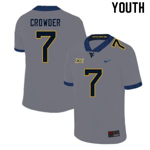 Youth West Virginia Mountaineers NCAA #7 Will Crowder Gray Authentic Nike Stitched College Football Jersey RP15U44PS